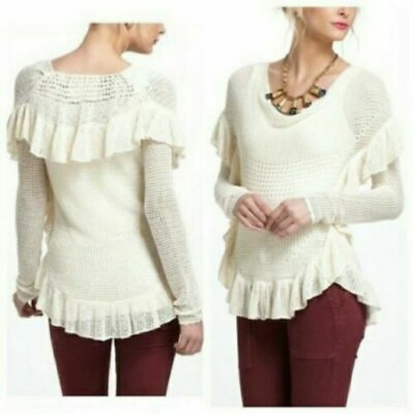 Anthropologie Sweaters - Angel of the North Crochet Knit Ruffle Sweater